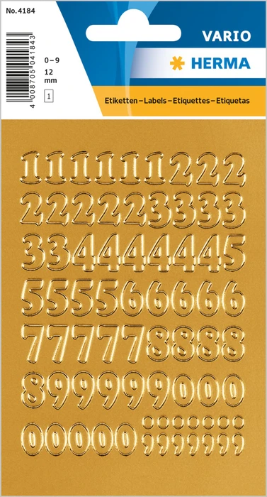 Herma Zahlenetiketten 0-9, 6x12mm, gold, 1 Blatt (63 Etiketten)
