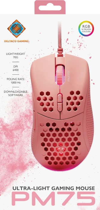 Deltaco DM210 Ultra-Light Gaming Mouse rosa, USB