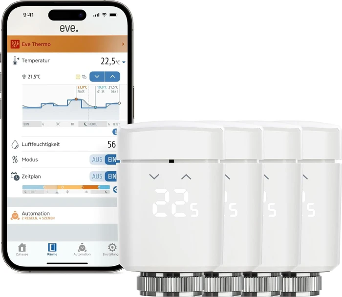 Eve Thermo 2024 (4. Generation/Matter) Heizkörperthermostat, Heizungssteuerung, 3er-Pack