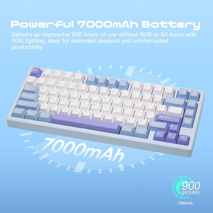 Wobkey Rainy 75 Pro, blau, LEDs RGB, Kailh Cocoa, USB/Bluetooth, US