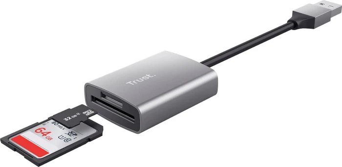 Trust Dalyx Kartenlesegerät aus Aluminium, silber, USB-A 3.0 [Stecker]