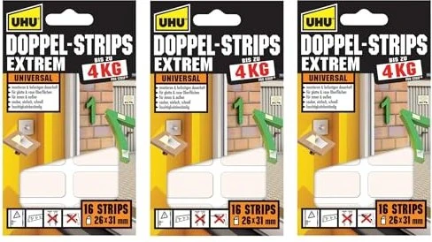 UHU Doppel-Strips extrem, Klebestreifen, 26mm/31mm, 1 Stück