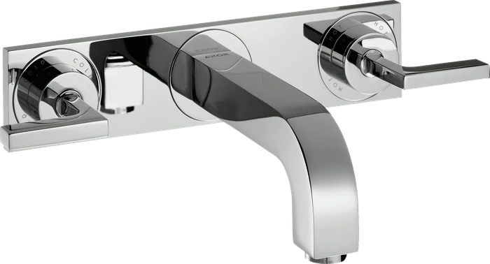 Hansgrohe Axor Citterio 3-Loch Waschtischarmatur für Wandmontage mit Hebelgriffen und Platte chrom
