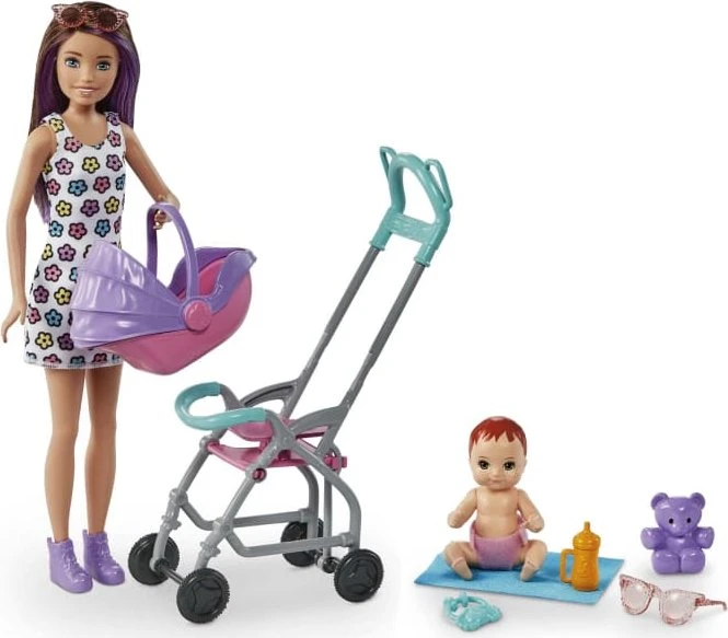 Mattel Barbie - Skipper Babysitter Puppe und Kinderwagen-Spielset brünett