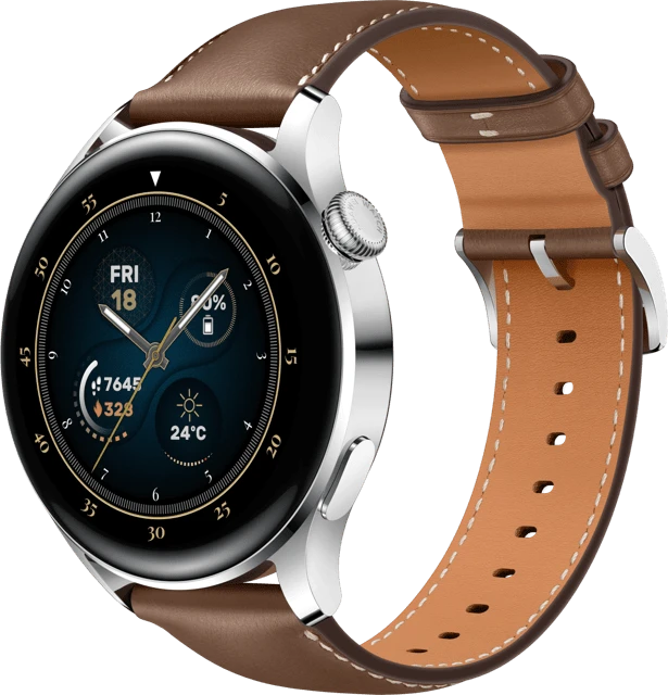 Huawei Watch 3 Classic silber mit Lederarmband braun