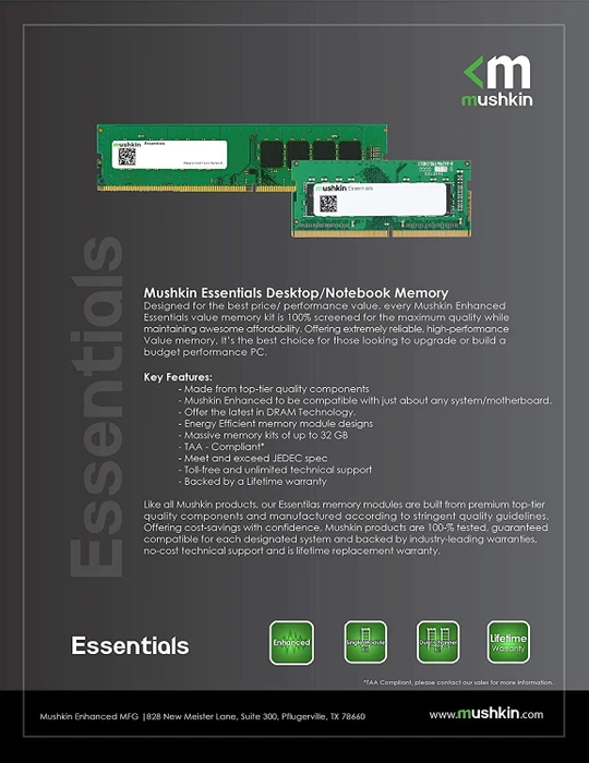 Mushkin Essentials SO-DIMM 8GB, DDR3L-1600, CL11-11-11-28