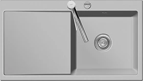 systemceram Mera 90 F Einbau Becken rechts mit Ablauffernbedienung alu