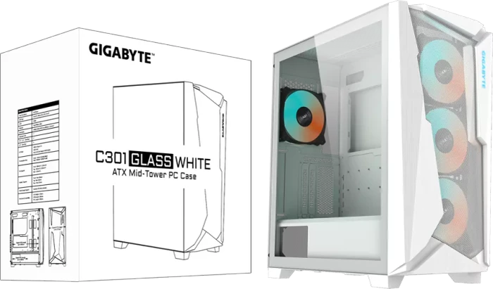 GIGABYTE C301 Glass White, weiß, Glasfenster