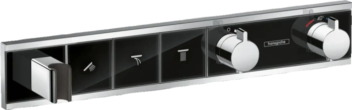 Hansgrohe RainSelect Thermostat Unterputz für 3 Verbraucher mit integriertem Brausehalter schwarz/chrom