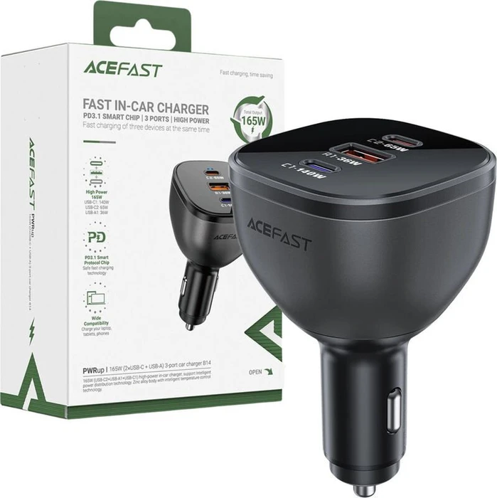 Acefast Fast Charge Car Charger B14 PD 165W schwarz