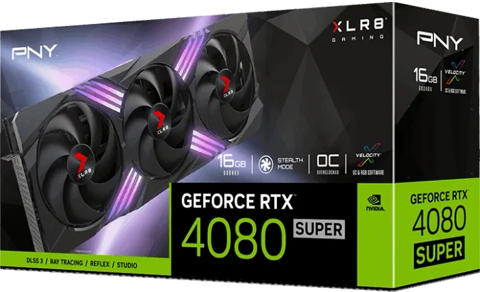 PNY GeForce RTX 4080 SUPER XLR8 Gaming Verto Epic-X RGB Overclocked Triple Fan, 16GB GDDR6X, HDMI, 3x DP