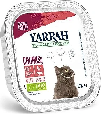 Yarrah Organic Cat Food Chunks with Chicken and Beef, 1.60kg (16x 100g)