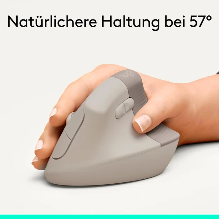 Logitech Lift Vertical Ergonomic Mouse, Sand, Logi Bolt, USB/Bluetooth