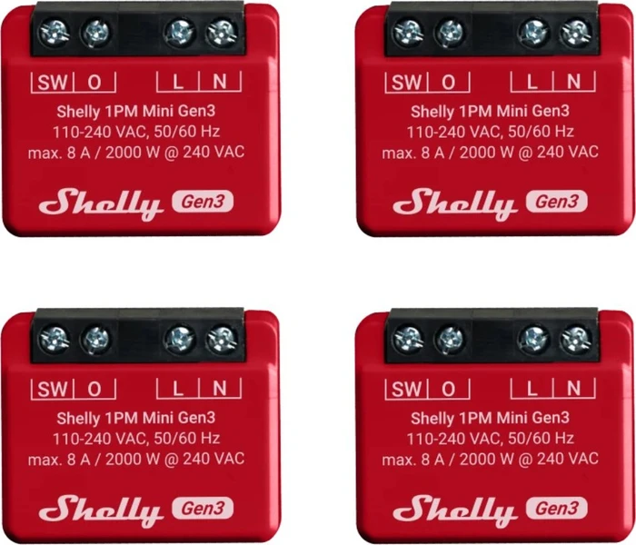 Shelly 1PM Mini Gen3, 1-Kanal, Unterputz, Schaltaktor, 4er-Pack