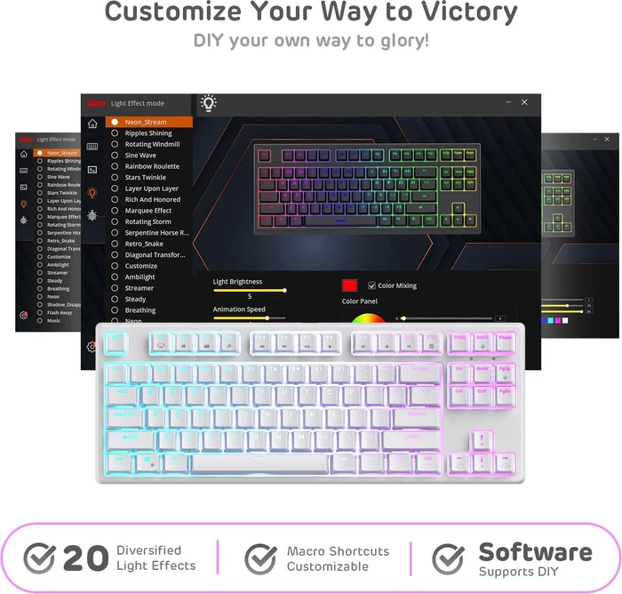 RK Royal Kludge RK87 Wireless TKL, LEDs RGB, weiß, RK BROWN, USB, US