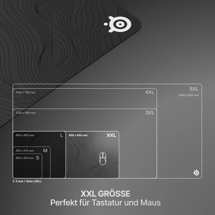 SteelSeries QcK XXL Topographic Limited Edition, 900x400mm, Muster schwarz/grau