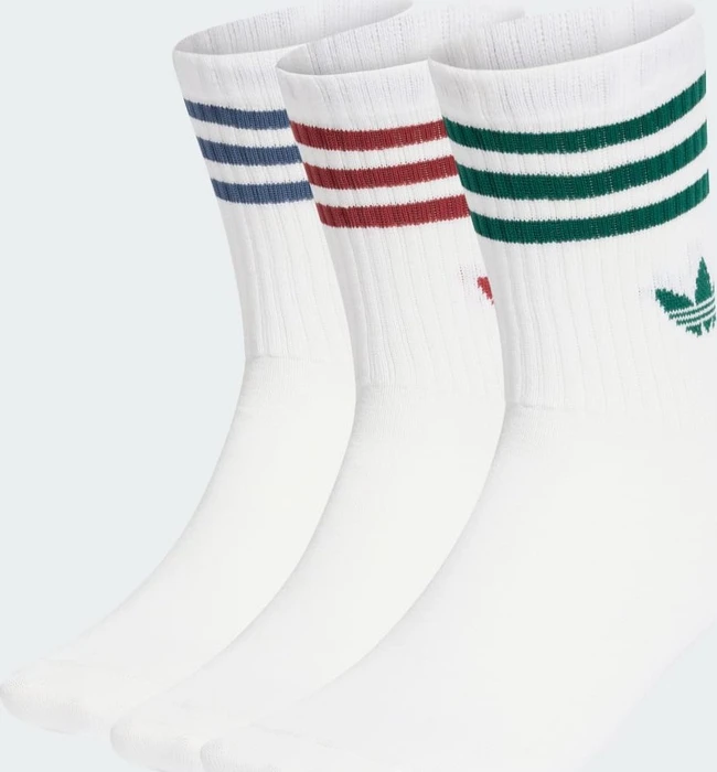 adidas 3-Streifen Crew Socken white/preloved ruby/preloved ink/collegiate green, 3 Paare
