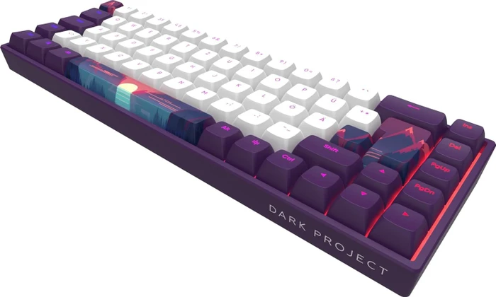 Dark Project 68 Sunrise Gaming Keyboard, weiß/violett, LEDs RGB, g3ms Sapphire, USB, DE