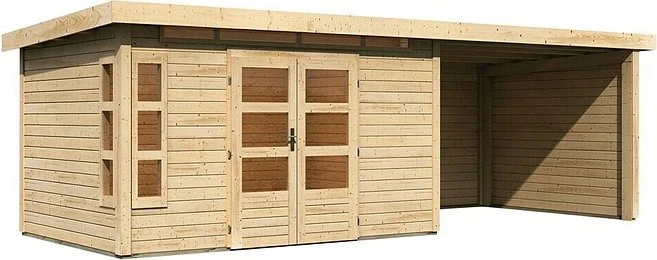 Karibu Kastorf 7 Gartenhaus inkl. Anbau + Rück- und Seitenwand 3.2m natur