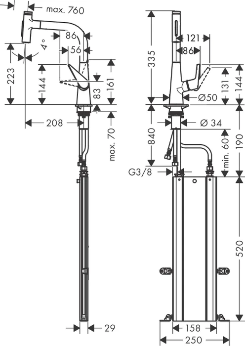 Hansgrohe Talis Select M51 220 2jet ausziehbar mit Schlauchbox chrom