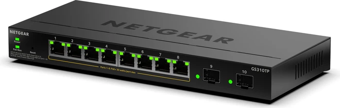 Netgear S350 Desktop Gigabit Smart Switch, 8x RJ-45, 2x SFP, 55W PoE+