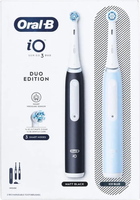 Oral-B iO Series 3 Duo matte black/ice blue + 2. Handstück + Etui