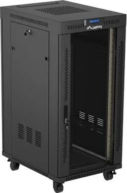 Lanberg 19" Rackschrank 24HE, LCD, freistehend, Flat Pack, V2, Gitternetztür, IP20, RAL 9004, 800mm tief