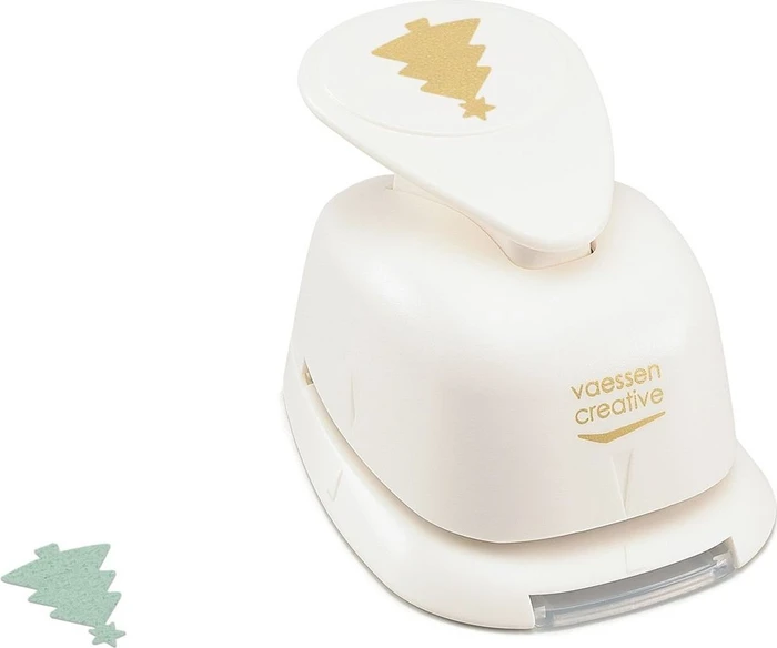 Vaessen Creative Hebel-Motivstanzer Medium, Weihnachtsbaum mit Stern, gold/weiß, 23x19mm