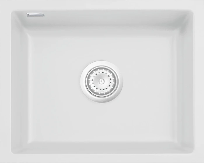 systemceram Mera 50 U Unterbau Becken mittig mit Ablauffernbedienung satin