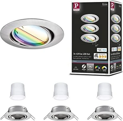 Paulmann Base Coin Basisset LED Einbauleuchte RGB 4.9W eisen gebürstet, 3 Stück