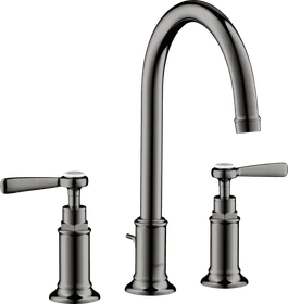 Hansgrohe Axor Montreux 3-Loch Waschtischarmatur 180 mit Hebelgriffen und Zugstangen-Ablaufgarnitur polished black chrome
