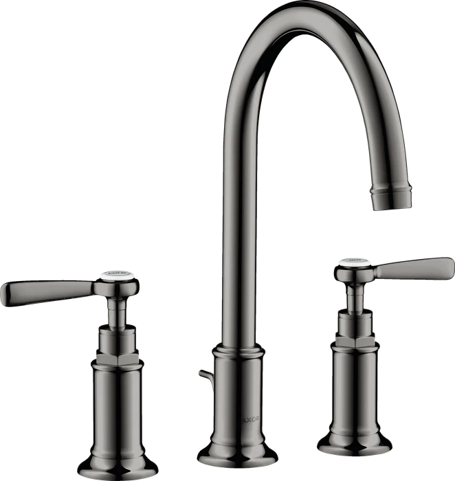 Hansgrohe Axor Montreux 3-Loch Waschtischarmatur 180 mit Hebelgriffen und Zugstangen-Ablaufgarnitur polished black chrome