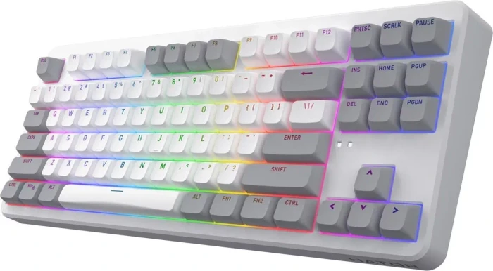 Hator Rockfall 3 TKL Wireless, PBT, weiß/grau, LEDs RGB, Aurum Lemon, USB/Bluetooth, US