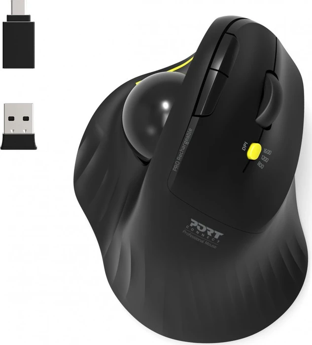 Port Designs Wireless Ergonomic Rechargeable Trackball, USB-A/Bluetooth