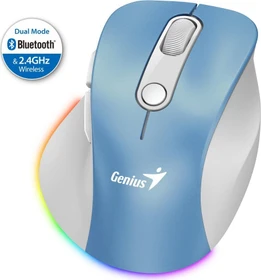 Genius Ergo 9000S Pro Wireless Bluetooth Rechargeable Mini Ergo Silent Mouse, Light Blue, USB/Bluetooth (31030039401)