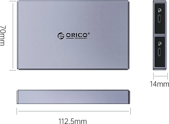 Orico Dual-bay M.2 SSD Enclosure NVME, USB-C 3.1