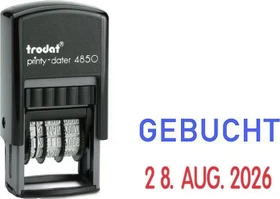 trodat printy-dater 4850/L7 Datumstempel mit Textplatte GEBUCHT, 23x12mm, Monat in Buchstaben, schwarz