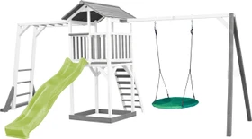 Axi Spielturm Beach Tower mit Klettergerüst, Rutsche und Nestschaukel weiß/grau/grün