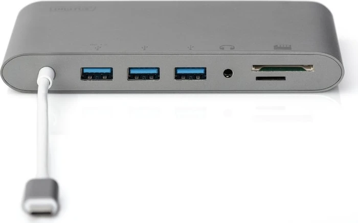 Digitus Universal Docking Station grau, Multiport, USB-Hub, Dual-Slot-Cardreader, USB-C 3.0 [Stecker]