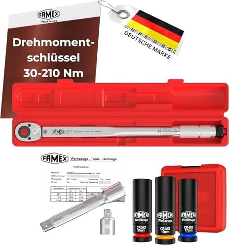Famex 10886-3N Drehmomentschlüssel inkl. Werkzeugbox, 1/2"