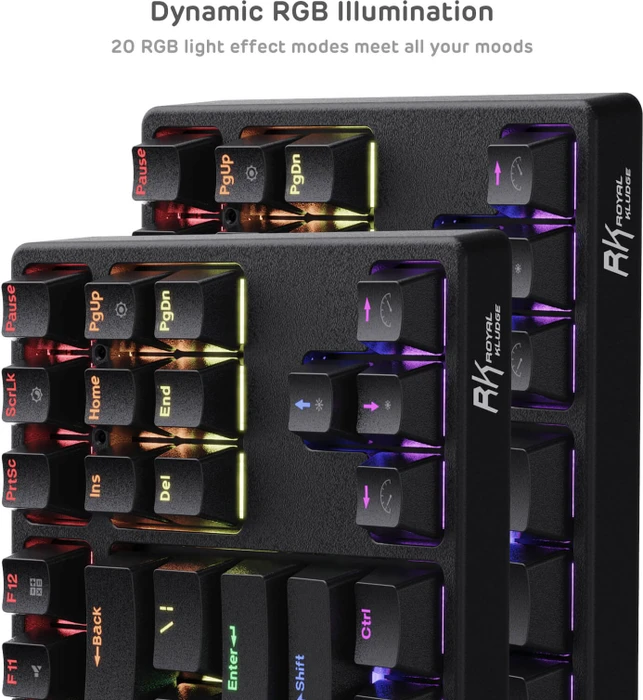 RK Royal Kludge RK87 Wireless TKL, LEDs RGB, schwarz, RK BROWN, USB, US