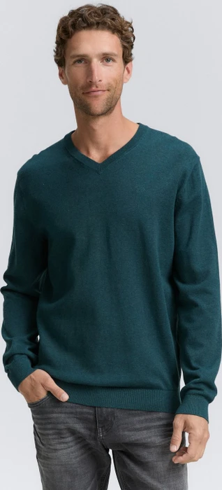 Tom Tailor Strickpullover mit V-Ausschnitt aus Baumwolle Strickpullover sapphire green melange (Herren)