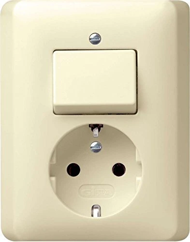 Gira Standard 55 Kombination Wippschalter/SCHUKO-Steckdose mit Vollplatte, cremeweiß glänzend