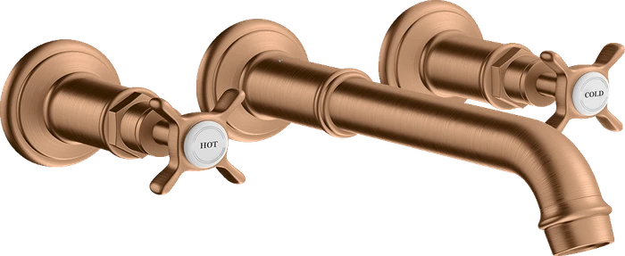 Hansgrohe Axor Montreux 3-Loch Waschtischarmatur für Wandmontage und Kreuzgriffen brushed bronze