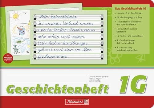 Brunnen Geschichtenheft Lineatur 1G, A5 quer, liniert, grün, 16 Blatt