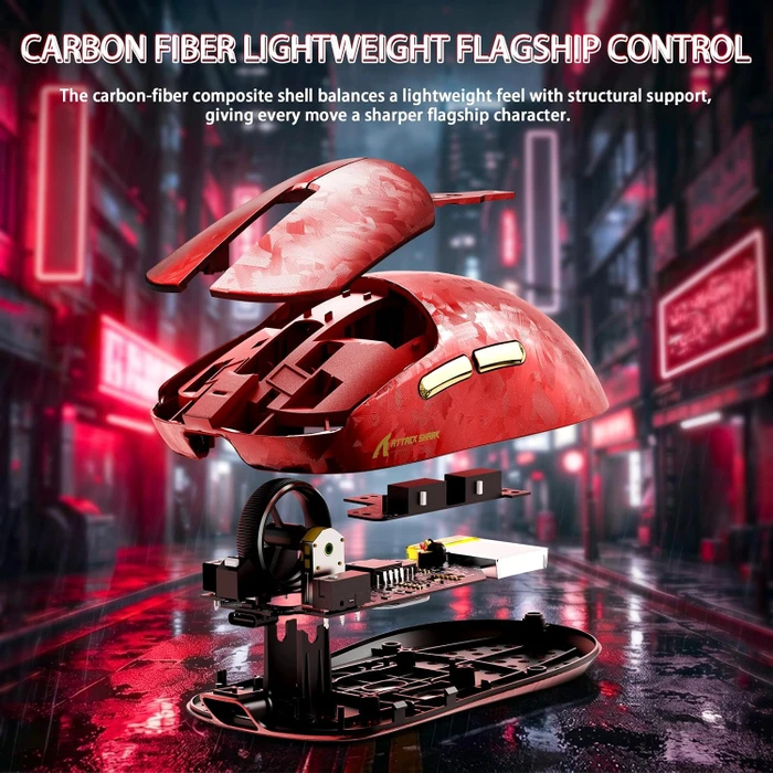 Attack Shark RS3 ULTRA Carbon Fiber 8KHz Wireless, Forged Red, USB/Bluetooth