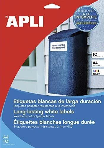 APLI Etiketten, 63.5x33.9mm, wetterfest, weiß, matt, 10 Blatt (240 Etiketten)