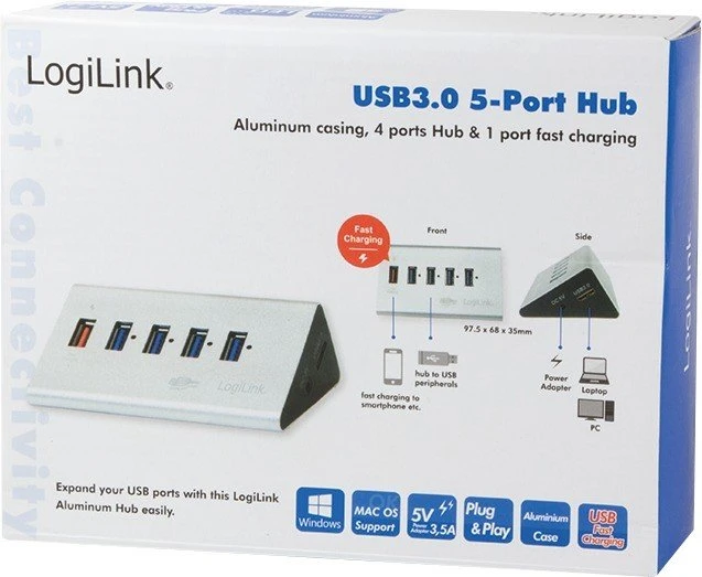 LogiLink Aluminium USB-Hub, 5x USB-A 3.0, USB 3.0 Micro-B [Buchse]