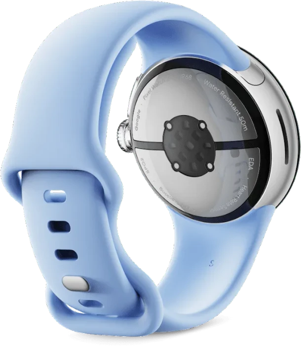 Google Pixel Watch 2 (Wi-Fi) Polished Silver mit Sportarmband Bay