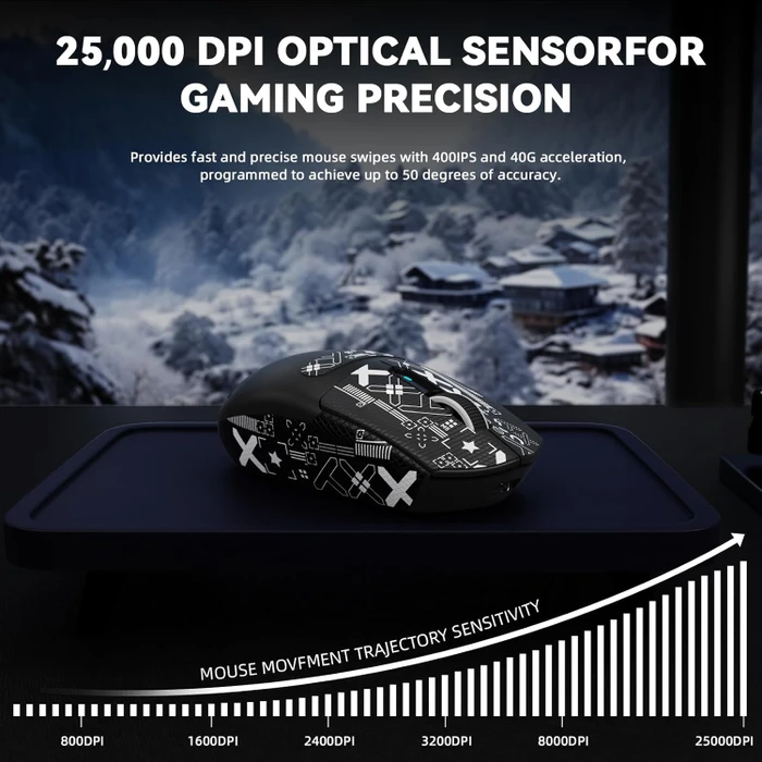 Attack Shark G3Pro Tri-mode Wireless Gaming Mouse mit Ladestation, Black, inkl. Grip Tape, USB/Bluetooth